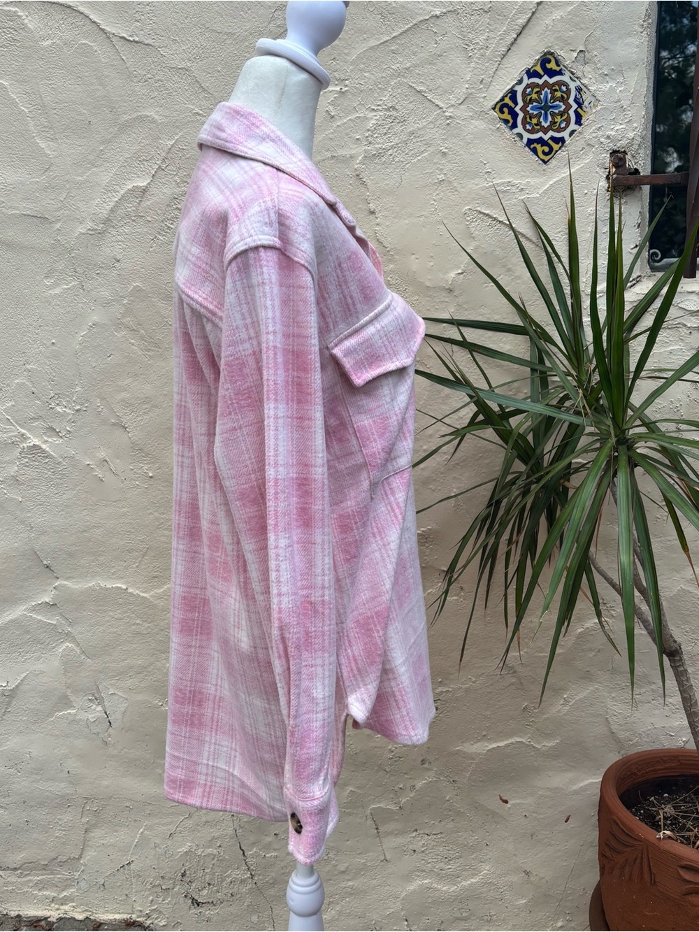 BEACH LUNCH LOUNGE Pink Plaid Button-Front Shacket - Picture 5 of 10